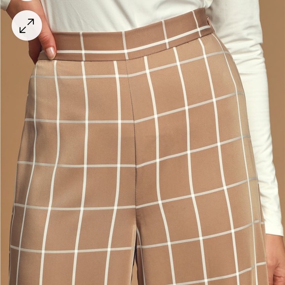 Beige Grid Print High-Waisted Trouser Pants - Picture 4 of 11